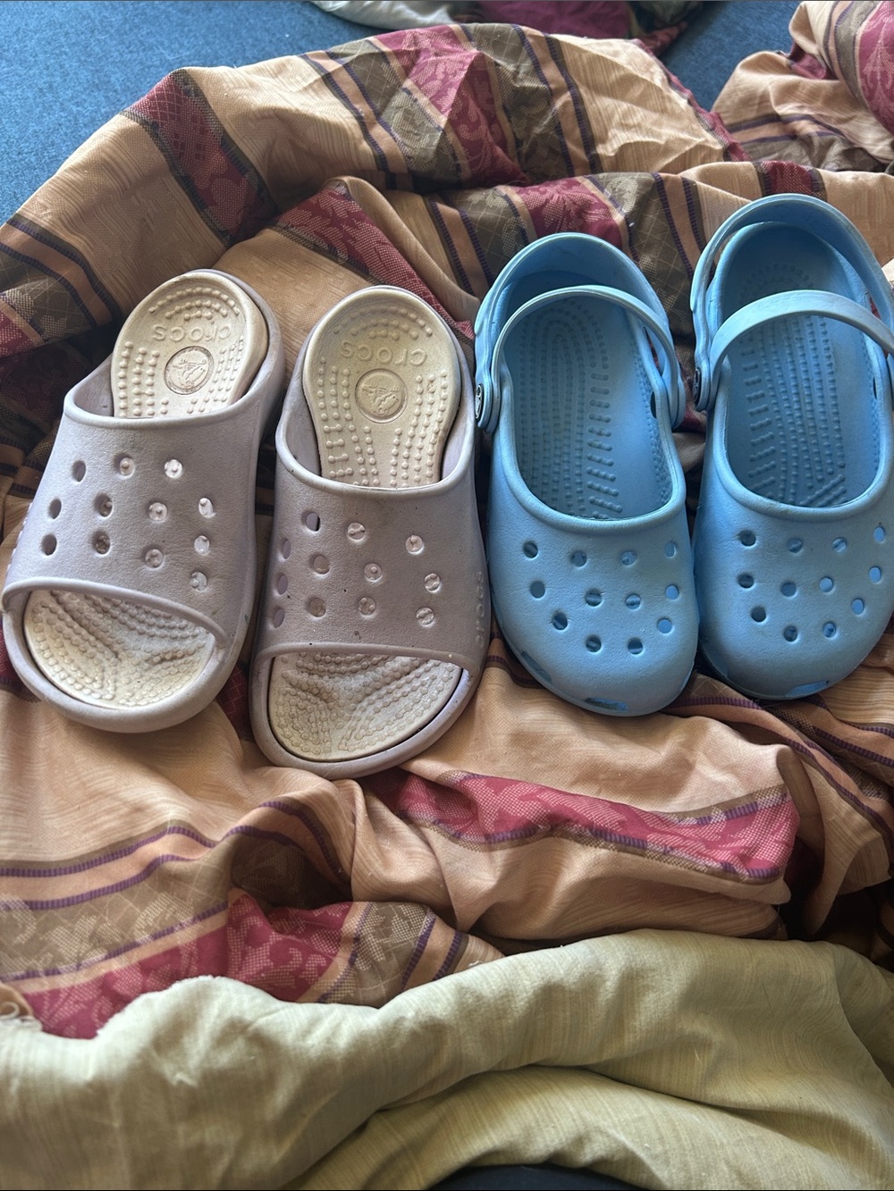 CROCS Kids Slip-On Clogs in Light Blue and Beige